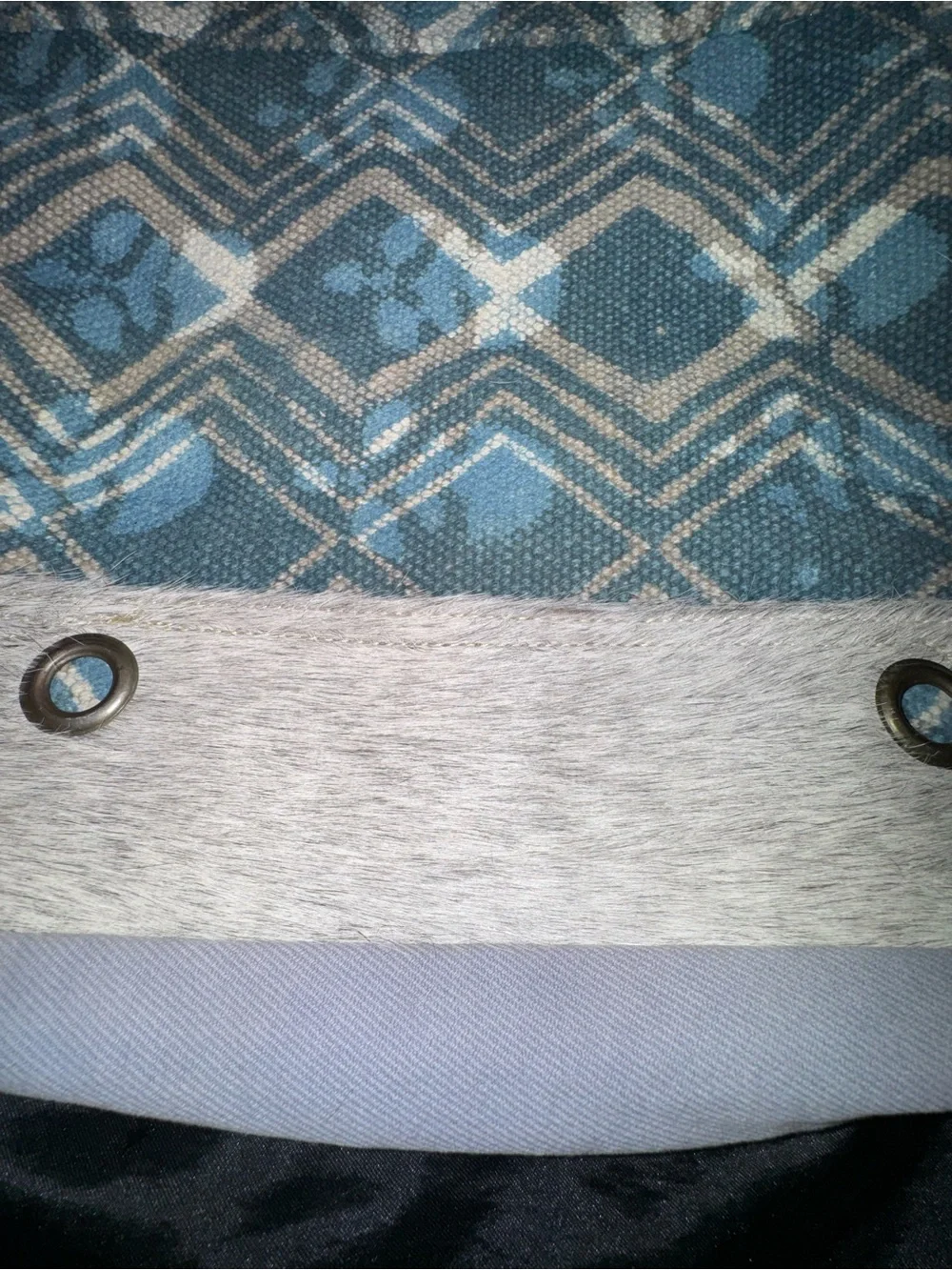 Myra Bag Blue Geometric Cowhide Leather Canvas Large Tote Shoulder Bag Western